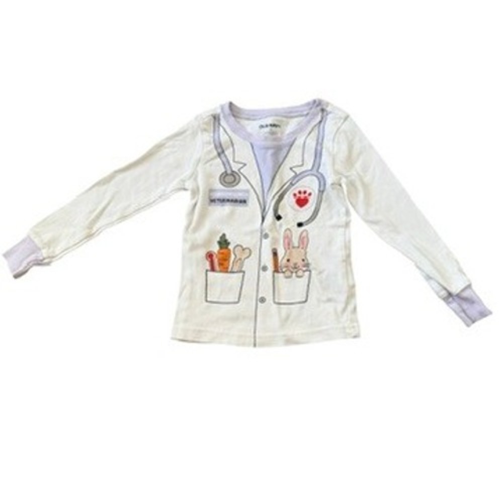 Old Navy Pajama Top White Veterinarian Graphic Long Sleeve Kids 3T